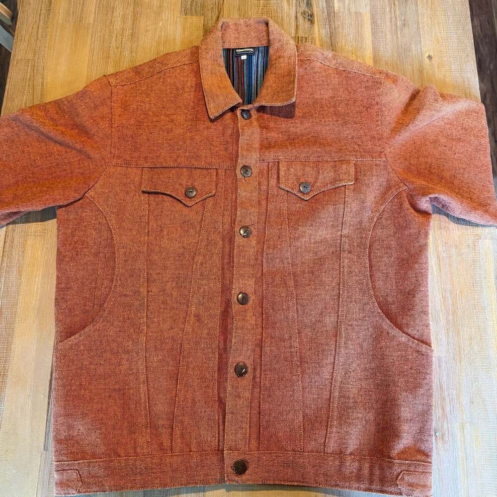 Ganesh Himal Orange Cotton Button-Up Jacket with Striped Lining Size XL